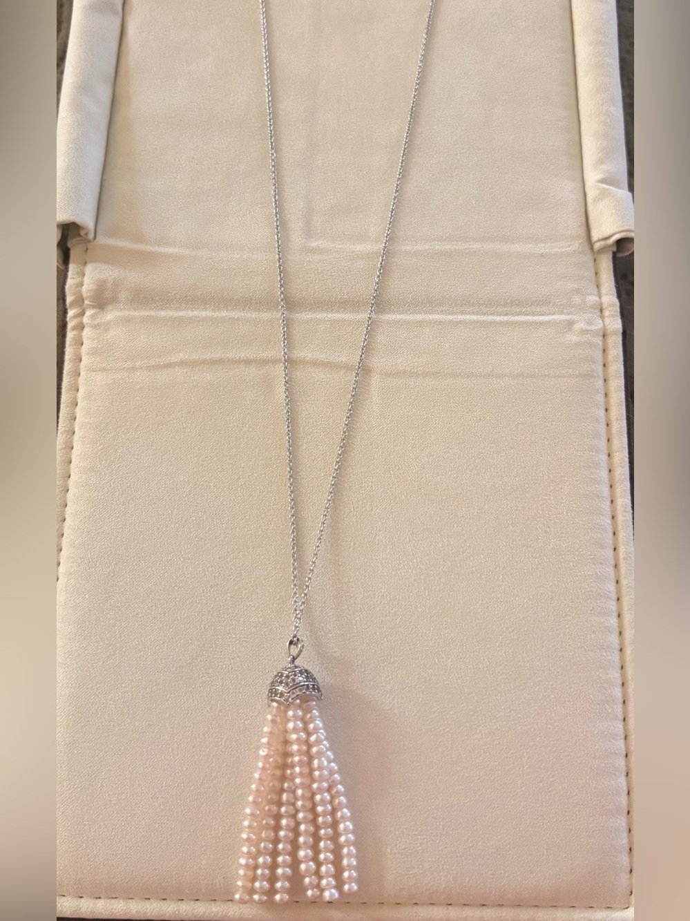 NWOT Ross Simons Pearl Tassel and White Topaz Necklace